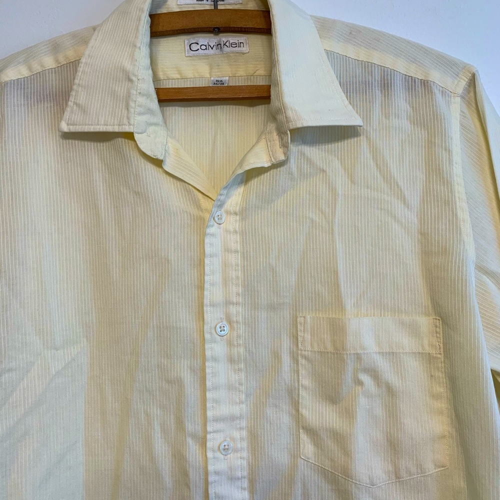 Calvin Klein Yellow Striped Button Up, Size 34/35